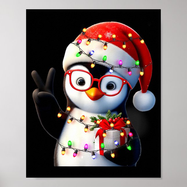 Póster Peace Sign Hand Penguin Santa Christmas Penguin Pa (Frente)