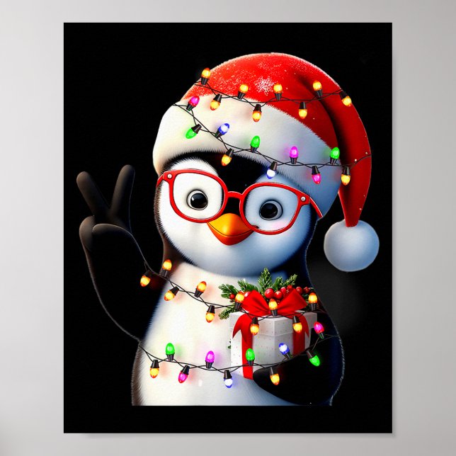 Póster Peace Sign Hand Penguin Santa Christmas Penguin Pa (Frente)