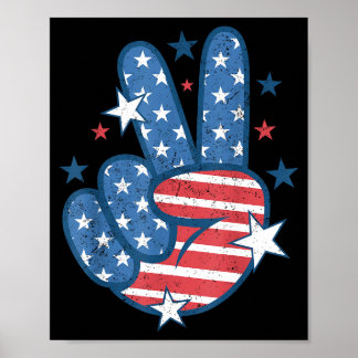Póster Peace Sign Hand Usa Flag 4th Of July Patriotic Men