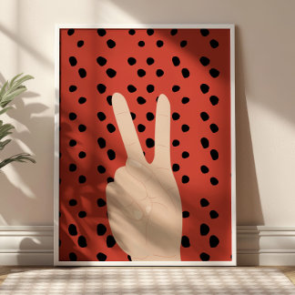 Póster Peace Sign on Red Dotted Background Preppy Poster