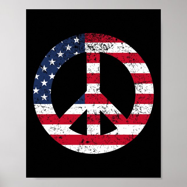 Póster Peace Sign Patriotic Usa Flag Peace And Love  (Frente)