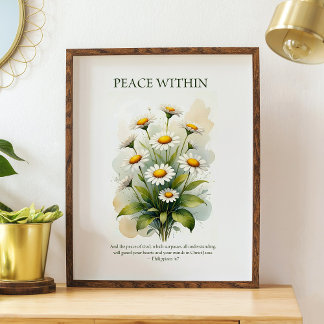 Póster Peace within, floral daisy Christian wall art