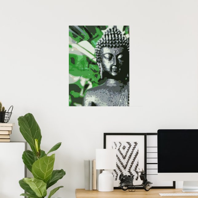 Póster Peaceful Buddha Meditation Poster – Close-Up Zen (Oficina en casa)