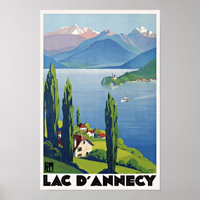 Póster Peaceful Lake Annecy Vintage Retro France Travel (Frente)