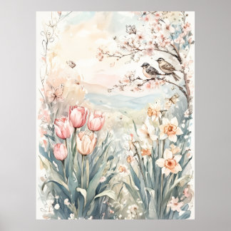 Póster peaceful spring digital wall art for home decor