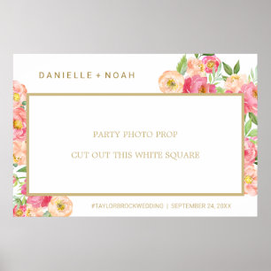Póster Peach and Pink Peony Flower Boda foto marco de pro