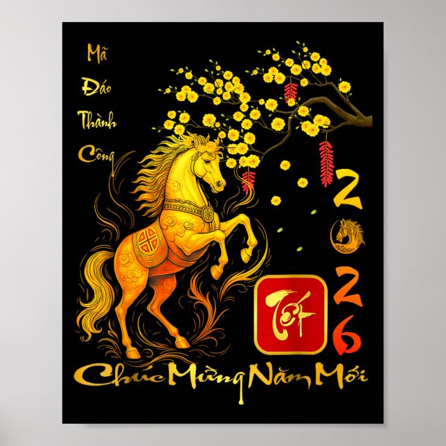 Póster Peach Blossom Vietnamese Lunar New Year Horse 2026 (Frente)