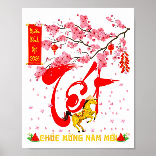 Póster Peach Blossom Vietnamese Lunar New Year Horse 2026 (Frente)