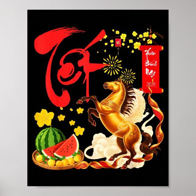 Póster Peach Blossom Vietnamese Lunar New Year Horse 2026 (Frente)