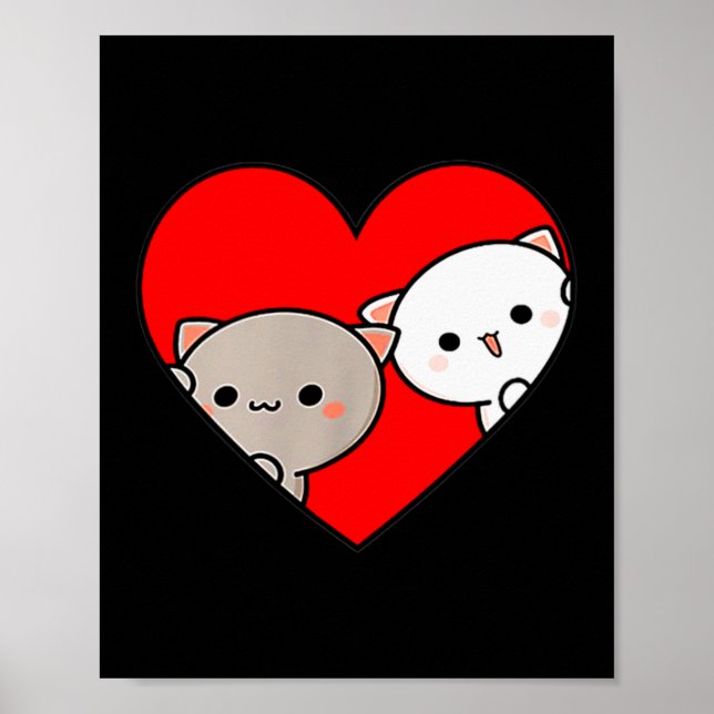 Póster Peach Cartoon Love Goma Cat Valentine’s Day Heart  (Frente)