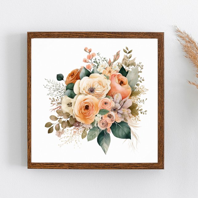 Póster Peach Cream Terracotta Floral Agua Botánica (Peach Cream Beige Terracotta Floral Wall Art. Available in many sizes)