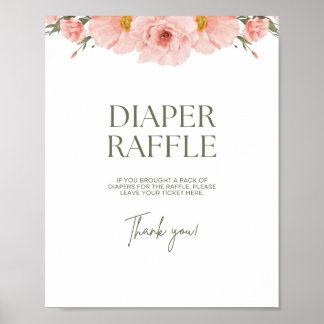 Póster Peach Floral Baby Shower Diaper Raffle Poster