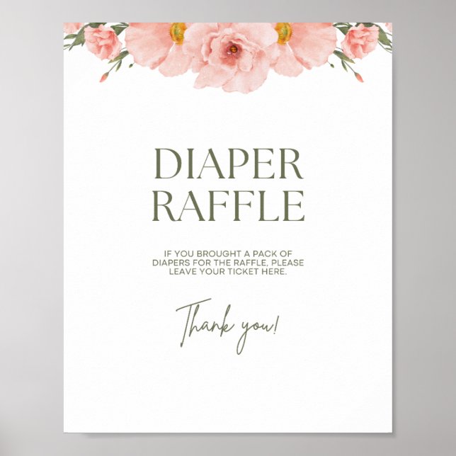 Póster Peach Floral Baby Shower Diaper Raffle Poster (Frente)