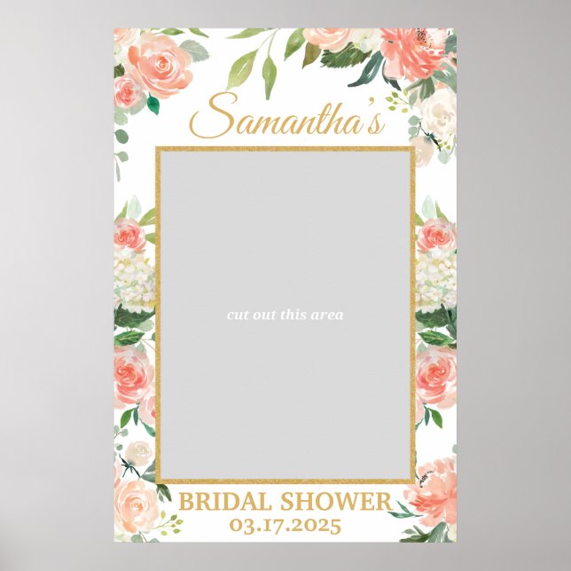 Póster Peach Floral Boho Green Photo Prop Gold (Frente)