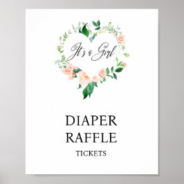 Póster Peach Floral Diaper Raffle Baby Shower