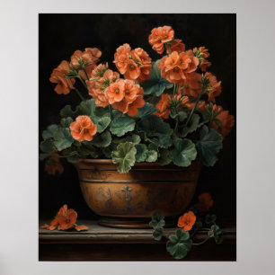 Póster Peach Geranium Flowers Art Print Poster