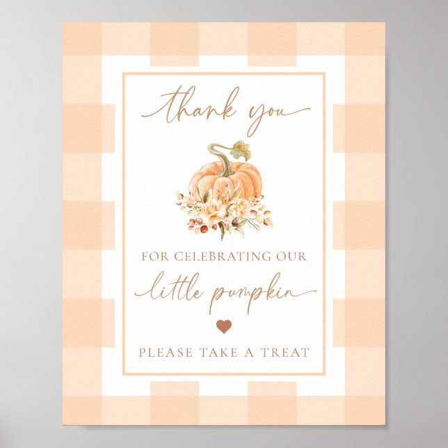 Póster Peach Gingham A Little Pumpkin Baby Shower Favores (Frente)