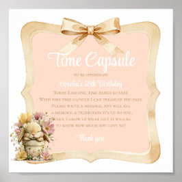 Póster Peach Gingham Bunny 1st Birthday Sign