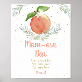 Póster Peach Gold Floral Baby Shower Mimosa Bar Rótulo