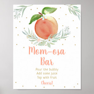 Póster Peach Gold Floral Baby Shower Mimosa Bar Rótulo