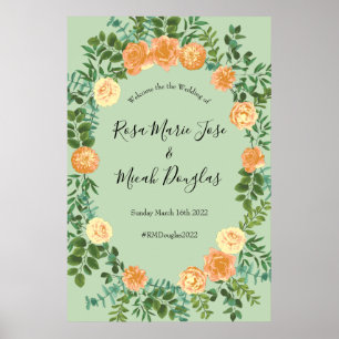 Póster Peach Green Boda Spring Pastel Floral