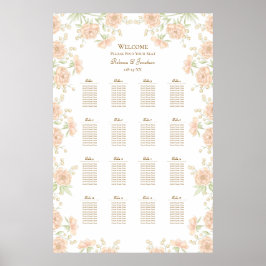 Póster Peach Rose Wedding Seating Chart