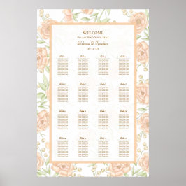 Póster Peach Rose Wedding Seating Chart