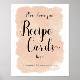 Póster Peach Watercolor Recipe Tarjetas Bridal Shower Rót