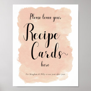 Póster Peach Watercolor Recipe Tarjetas Bridal Shower Rót