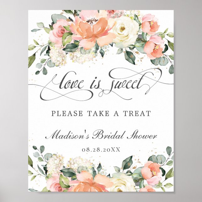 Póster Peach White Pink Floral Love is Sweet Take a Tret (Frente)