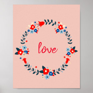 Póster Peachy Floral Love Wreath