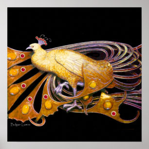 Póster PEACOCK, amarillo rojo morado negro