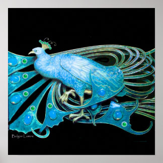 Póster PEACOCK, azul turquesa, verde negro