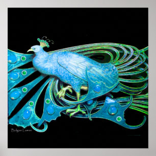 Póster PEACOCK, azul turquesa, verde negro