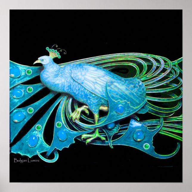 Póster PEACOCK, azul turquesa, verde negro (Frente)