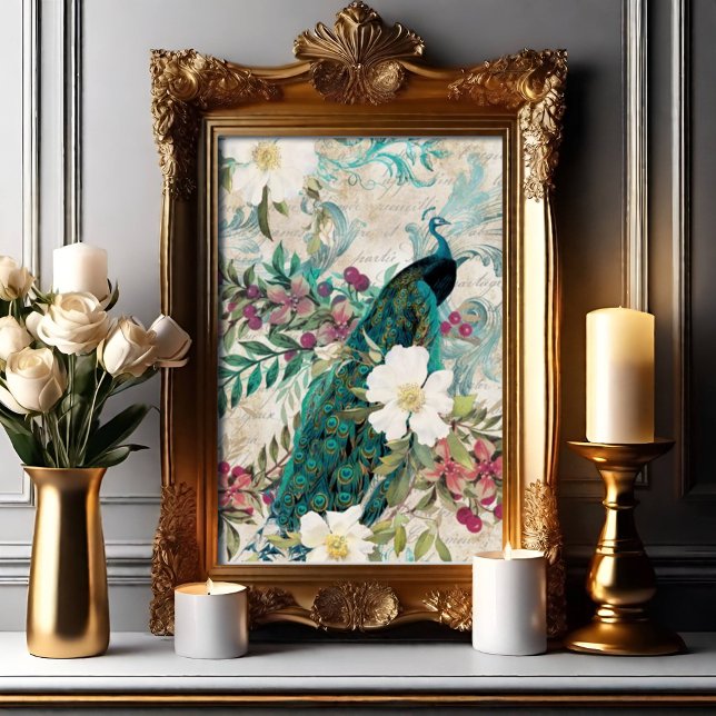 Póster Peacock elegante (Elegant Floral Peacock Wall Art)