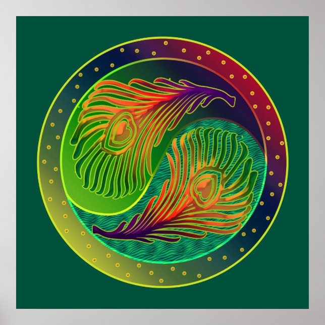 Póster Peacock Feathers 3 Yin Yang Poster (Frente)