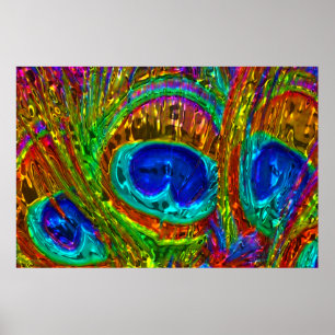 Póster Peacock Feathers Glass Art 1 Poster