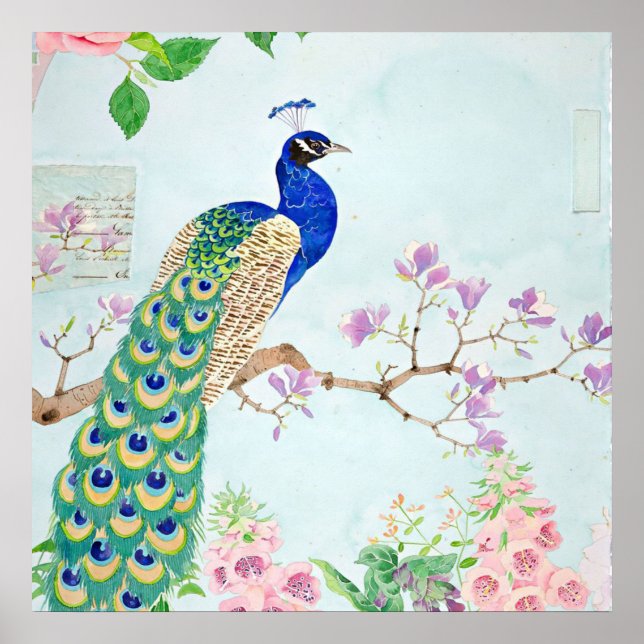 Póster Peacock Graphic | Blue And Yellow Peacocks (Frente)