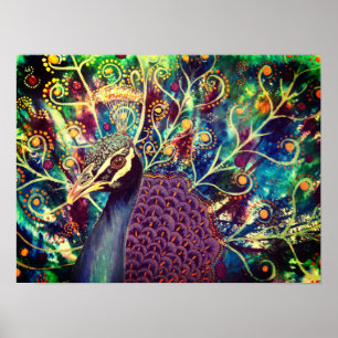 Póster Peacock kaleidoscope colorido boho artístico