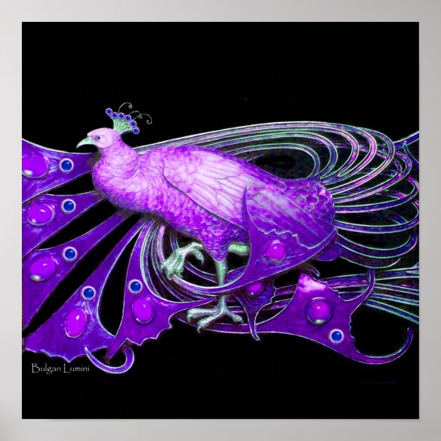 Póster PEACOCK, morado azul violeta negro (Frente)