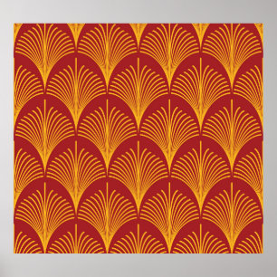 Póster Peacock Oro Rojo: Art Deco.