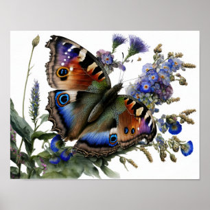 Póster Peacock Pansy Butterfly Art Print Poster