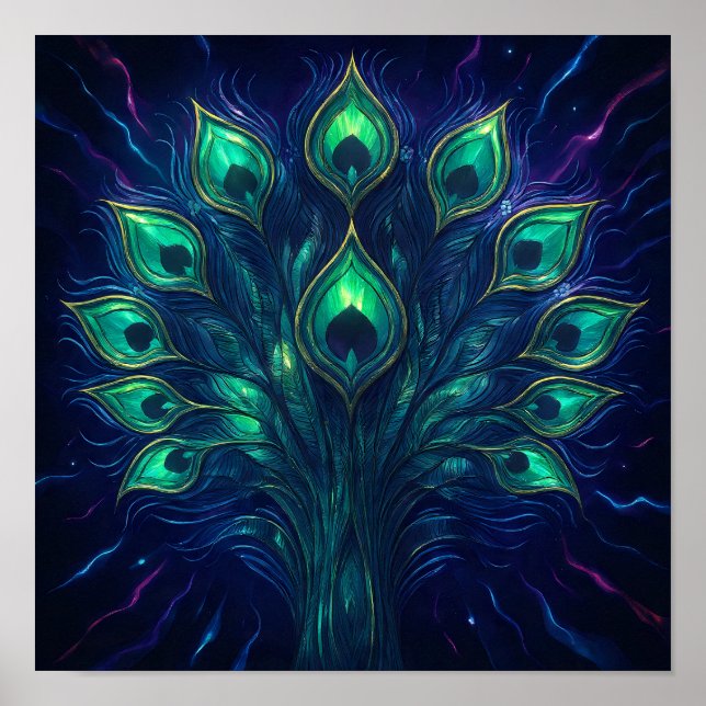 Póster Peacock Plume Pulse: Velvet Jewel Tone Abstract (Frente)