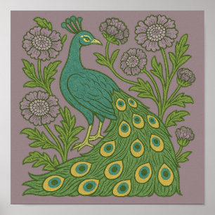Póster Peacock Verde azulado vintage