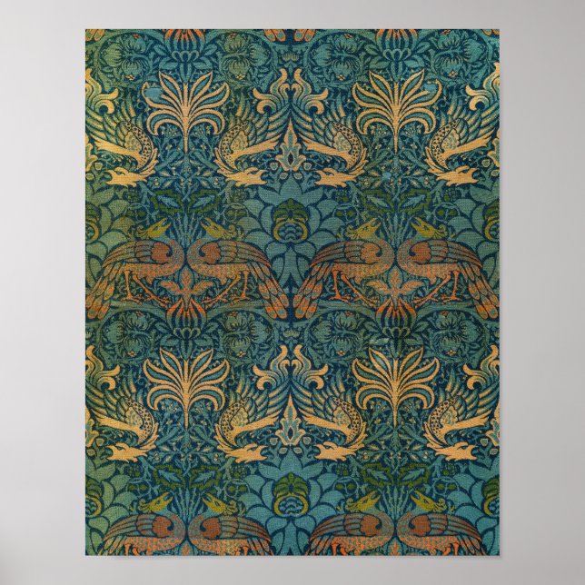 Póster Peacock y Dragón, 1878 por William Morris (Frente)