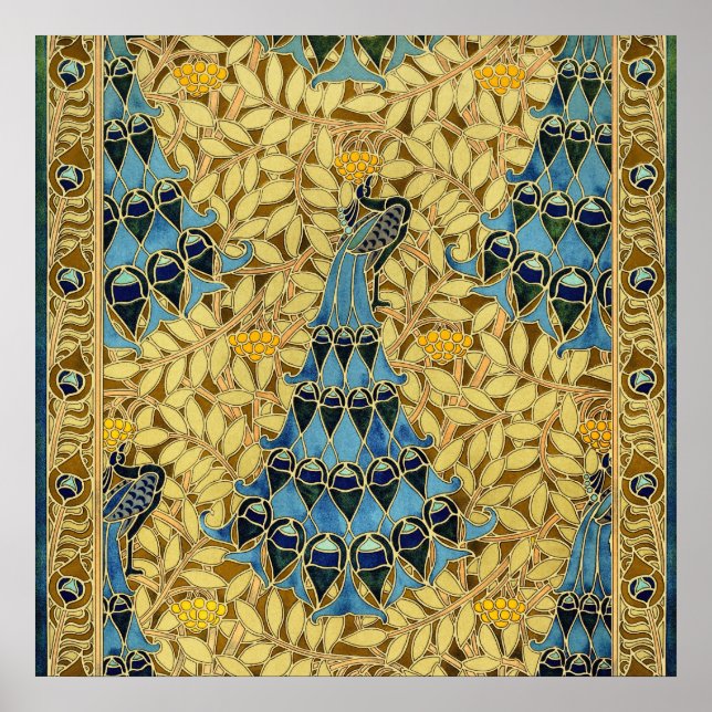 Póster Peacocks Birds Rowan Trees Art Nouveau (Frente)