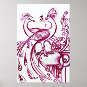 Póster PEACOCKS EN AMOR, Rojo y Blanco