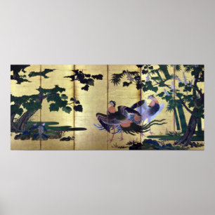 Póster Peafowl y Phoenixes de Tosa Mitsuyoshi