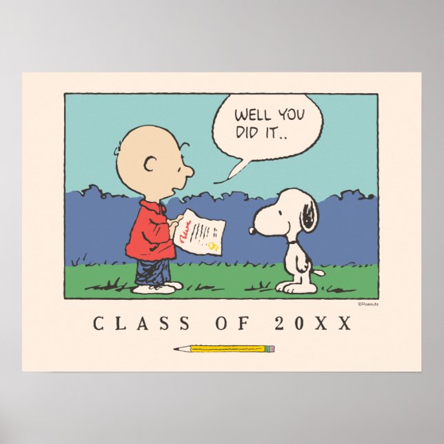 Póster Peanuts Charlie Brown Snoopy Well You Did It Grad (Frente)